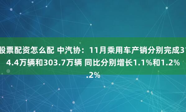 股票配资怎么配 中汽协：11月乘用车产销分别完成314.4万辆和303.7万辆 同比分别增长1.1%和1.2%